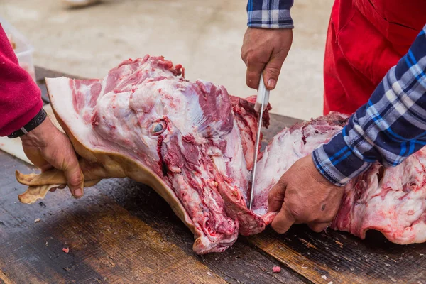 Paredes Coura Portugal Carnicero Mató Cerdo Por Una Ceremonia Tradicional — Foto de Stock