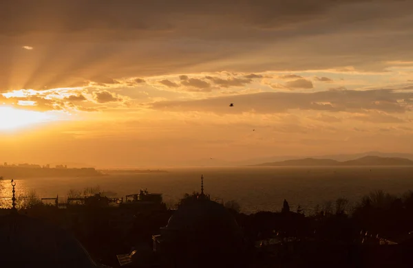 Bosphore Istanbul Turquie Pendant Coucher Soleil Incroyable Avec Des Nuages — Photo