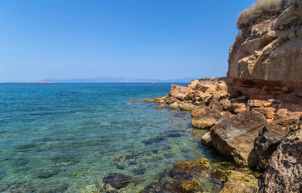 Wild Coast Aegina Island Clear Blue Waters Mediterranean Sea Saronic — Stock Photo, Image