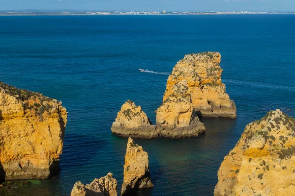 Ponta Piedade Cliffs Lagos Portugal Beautiful Seascape Natural Rock Formations — стоковое фото