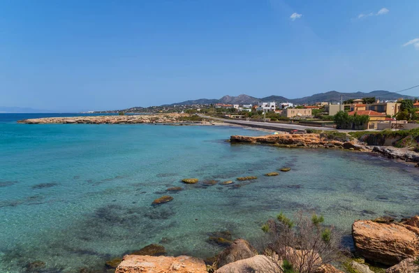 Côte Île Egine Avec Des Eaux Claires Bleues Mer Méditerranée — Photo