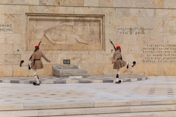 Athens Griekenland Presidentiële Ceremoniële Bewakers Evzones Bij Het Graf Van — Stockfoto