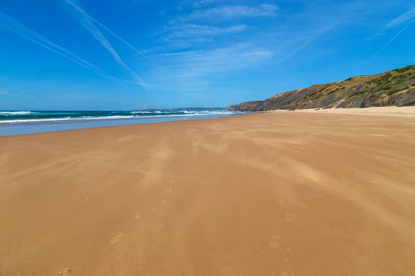 Piękna Pusta Plaża Zachodnim Wybrzeżu Algarve Portugalia — Zdjęcie stockowe