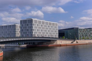 Berlin, Germany: Modern office buildings in government district in Berlin Mitte against sky.