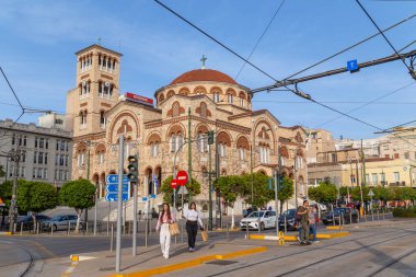 Athens, Attica, Greece: Holy Trinity Cathedral orthodox church - Agia Triada - in Piraeus port city in port quarter at Saronic Gulf. Athens, Greece