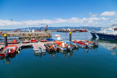 Galicia, Spain: Moored fishing boats in the port of Vigo, Galicia, Spain.