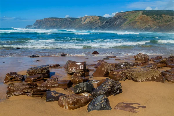 Schöner Leerer Strand Der Westküste Der Algarve Portugal — Stockfoto