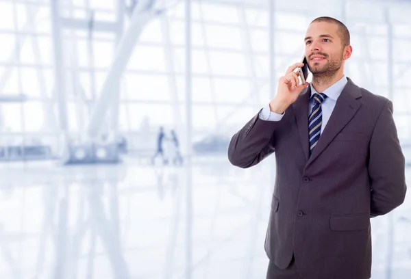 Homem Negócios Feliz Telefone Escritório — Fotografia de Stock