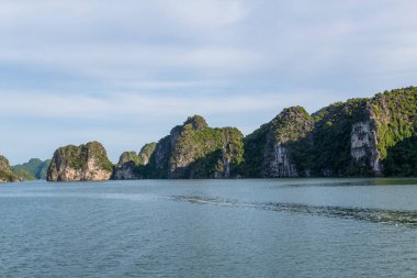 Beautiful island landscape of Halong Bay the UNESCO world heritage site in Vietnam. The bay features thousands of limestone karsts in various shapes and sizes.