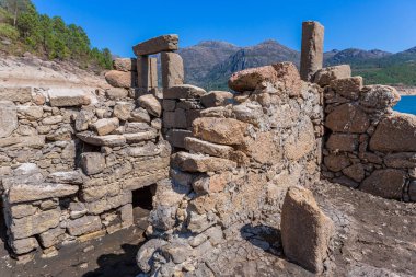 Old ruins of Vilarinho das Furnas, was a village, located in Campo de Geres, Terras de Bouro, on margins of River Homem, in 1972, it was intentionally submerged.