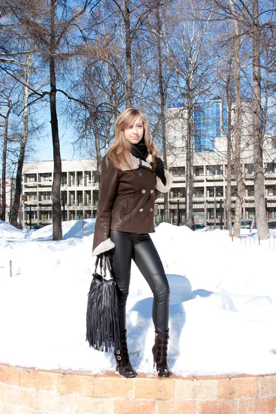 Mulher bonita em um parque de inverno — Fotografia de Stock