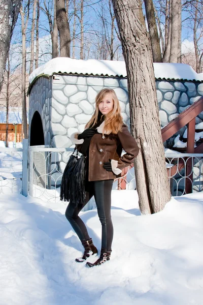 Mulher bonita em um parque de inverno — Fotografia de Stock