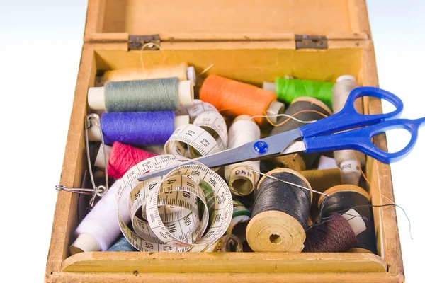 Small box with sewing belonging — Stock Photo, Image