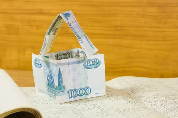 House from Russian money on project documentation — Stock Photo, Image