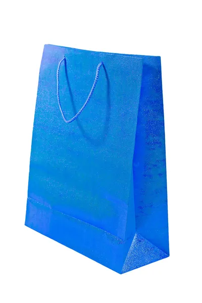 Zakupy na białym tle niebieski pakiet — Zdjęcie stockowe