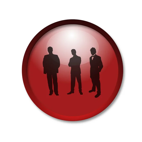 Élénk piros gomb-val egy fehér háttérben a férfias sziluettek — Stock Fotó