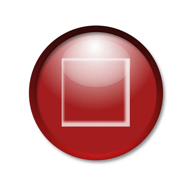 Яскраво-червона кнопка з прицілом на білому тлі — стокове фото