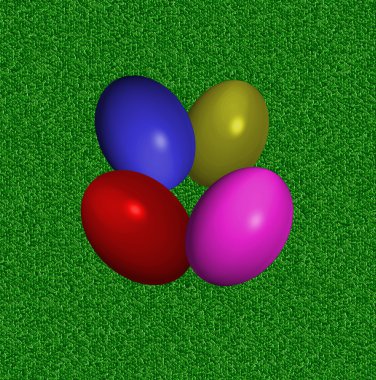 dört renkli Paskalya yeşil çimenlerin üzerinde yumurta.