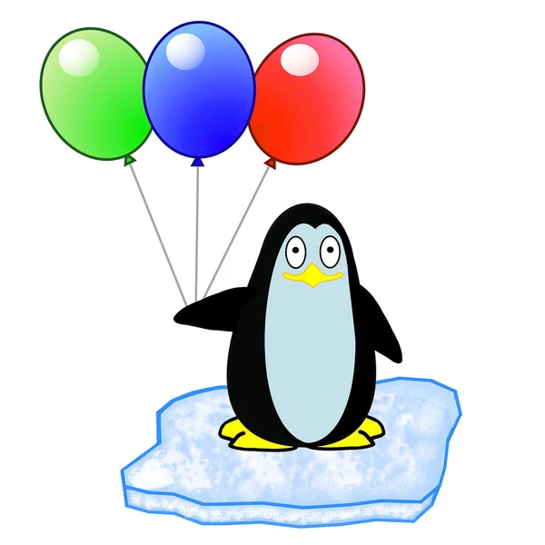 Le pingouin dessiné avec des billes d'air se tient sur un bloc heures de ic — Photo