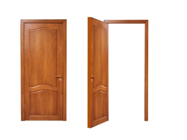 dos puertas, abiertas y cerradas sobre un fondo blanco, aislado