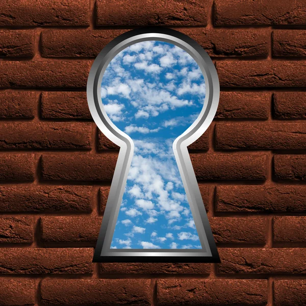 Keyhole with a kind on blue sky — Stock Photo, Image