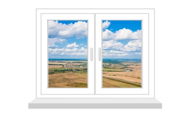 bir tür üzerinde beyaz bir backgrou üzerinde kırsal manzara pencere kapalı