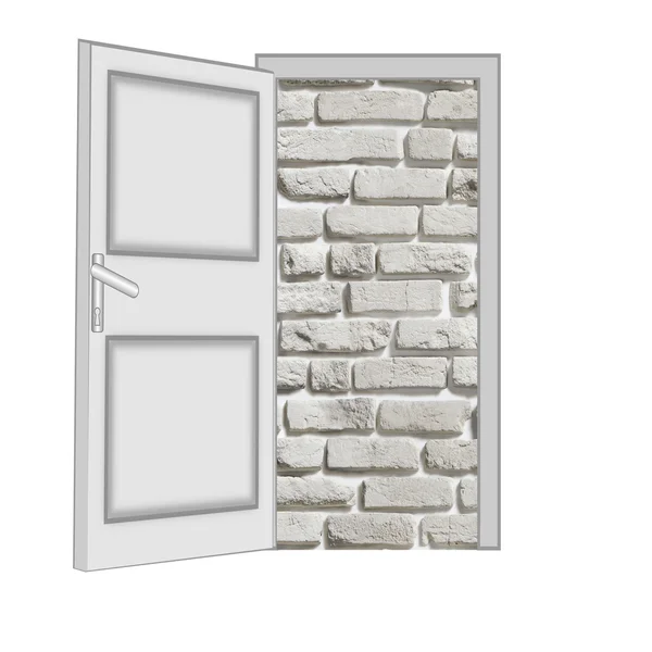 Porta não fechada com um tipo em uma parede de tijolo — Fotografia de Stock