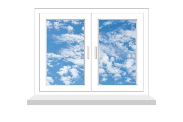 Ventana cerrada con un tipo en el cielo azul sobre un fondo blanco — Foto de Stock