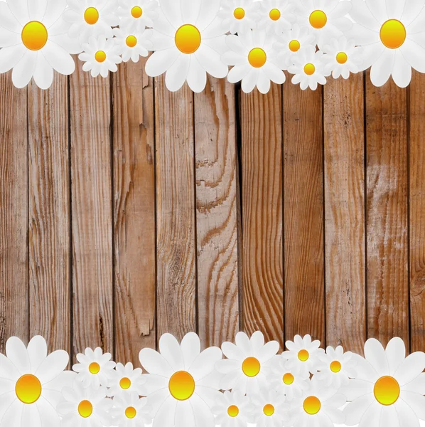 Designer background from an old wooden surface and flowers — Stock Photo, Image