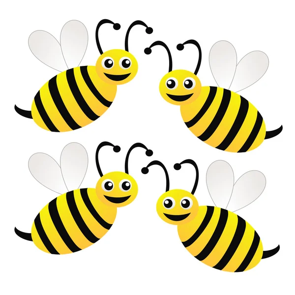 Four amusing drawn bees on a white background — Stock Photo, Image