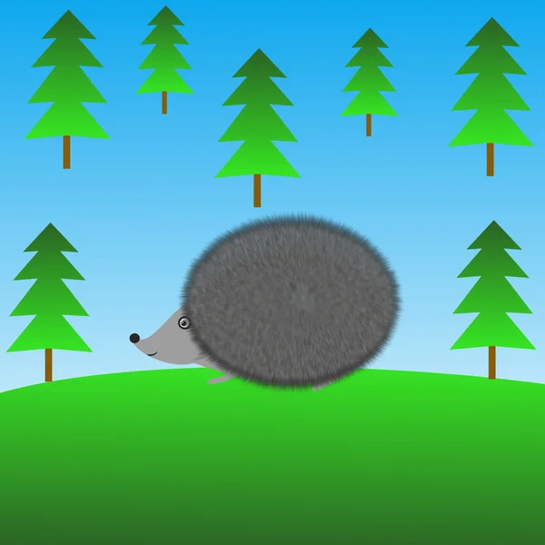 Drawn hedgehog on a green lawn — Stock Photo, Image