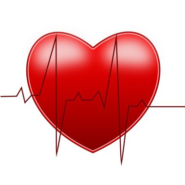 kırmızı parlak kalp ve kardiyogram