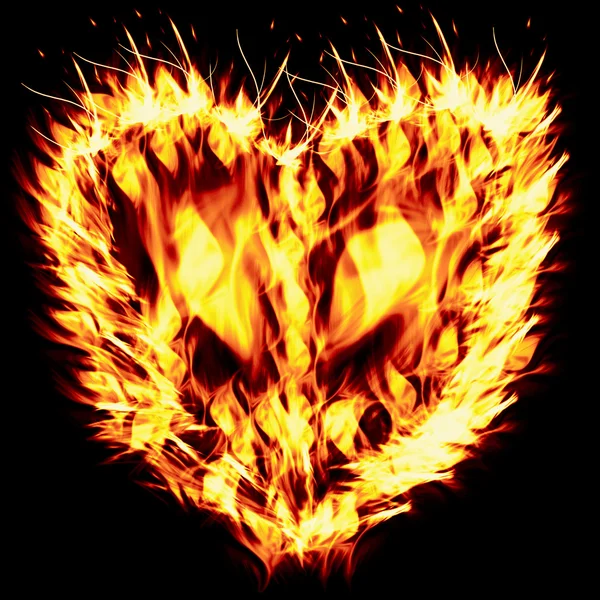 Fiery heart on a black background — Stock Photo, Image