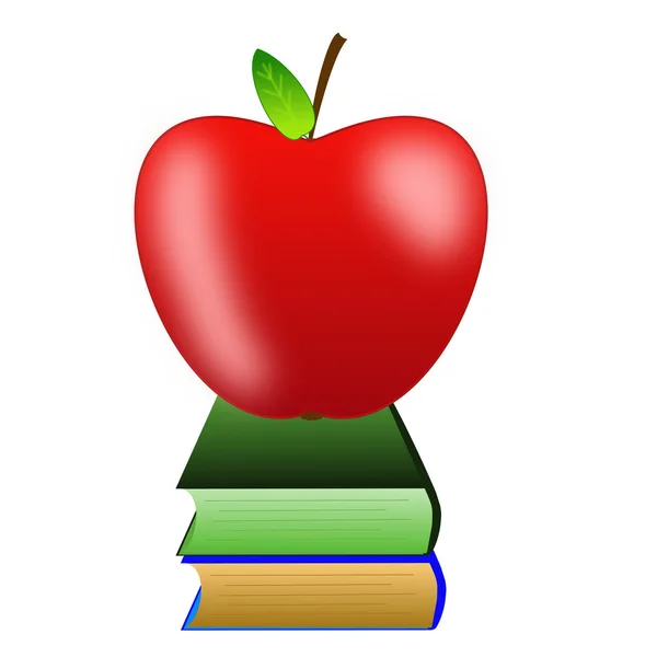 Bright red apple and two books — Stock Photo, Image