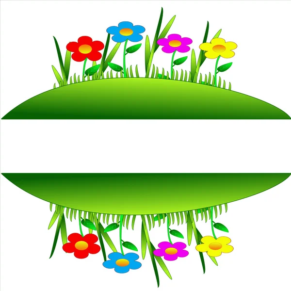 Heldere getekende bloemen op een groene gazon — Stockfoto