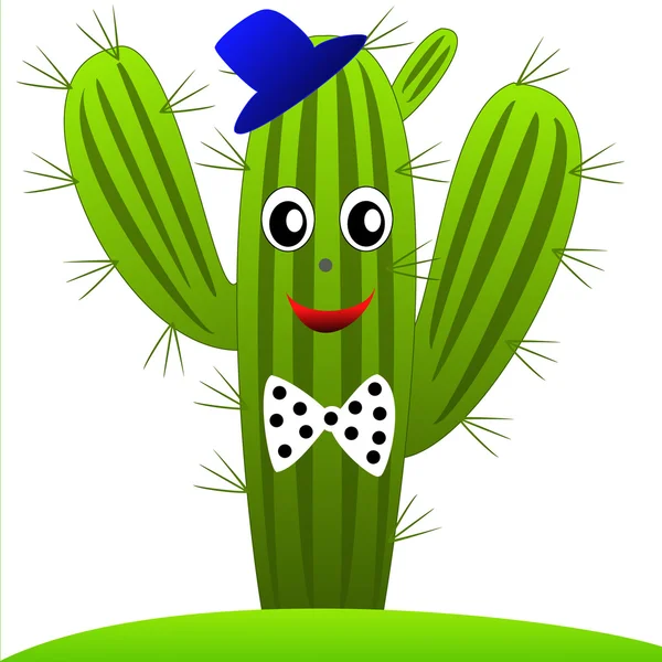 Cactus verde disegnato con occhi su sfondo bianco — Foto Stock