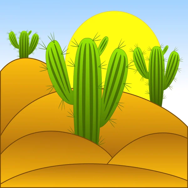 Nakreslené zelená kaktusy v poušti — Stock fotografie
