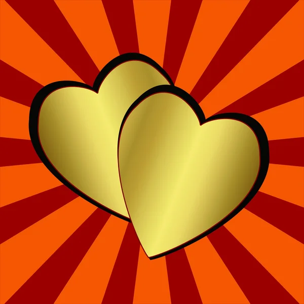 Two brilliant gold hearts on the abstract striped background — Stock Photo, Image