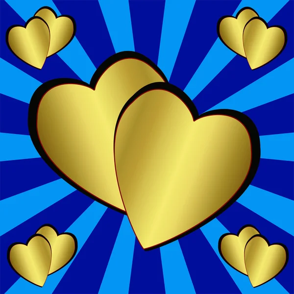 İki parlak altın kalp çizgili arka plan üzerinde — Stok fotoğraf