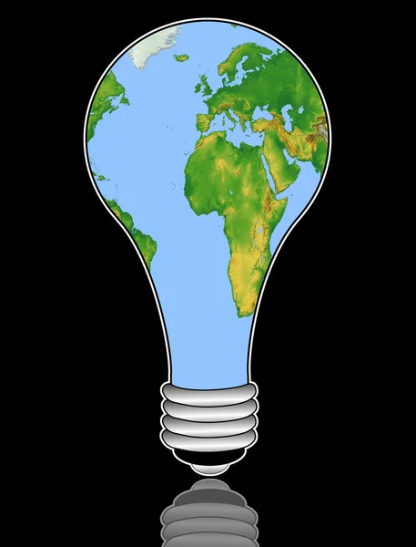 Map of the world in an electric light bulb — Stock Photo, Image