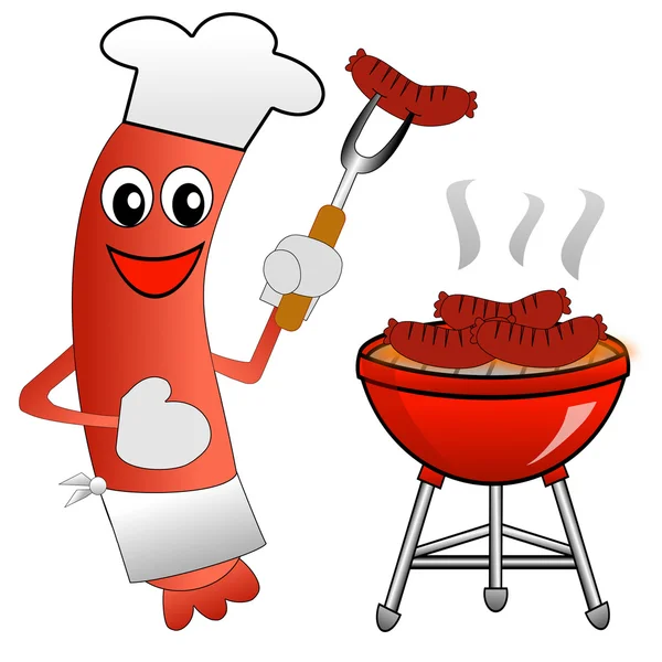Barbecue van rode kleur met de gebakken worst — Stockfoto