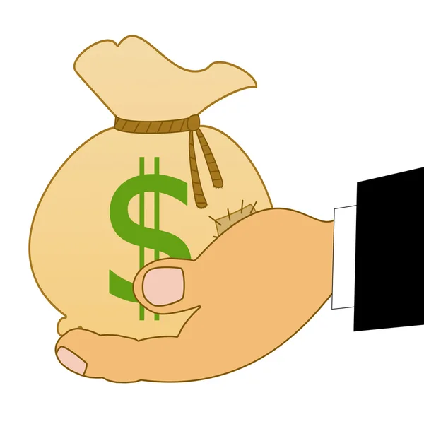Sack with a sign dollars on a hand — Stock Photo, Image