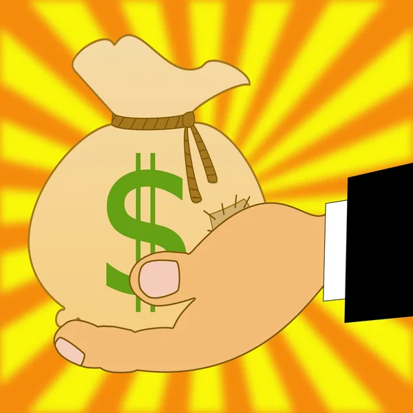 Sack with a sign dollars on a hand, illustration — Stock Photo, Image