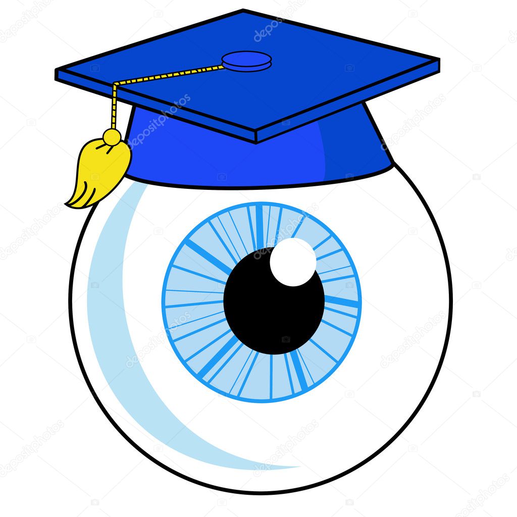 A human eye is in an university hat