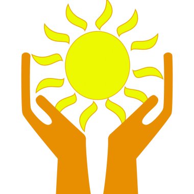 beyaz zemin üzerinde elinde bir güneş