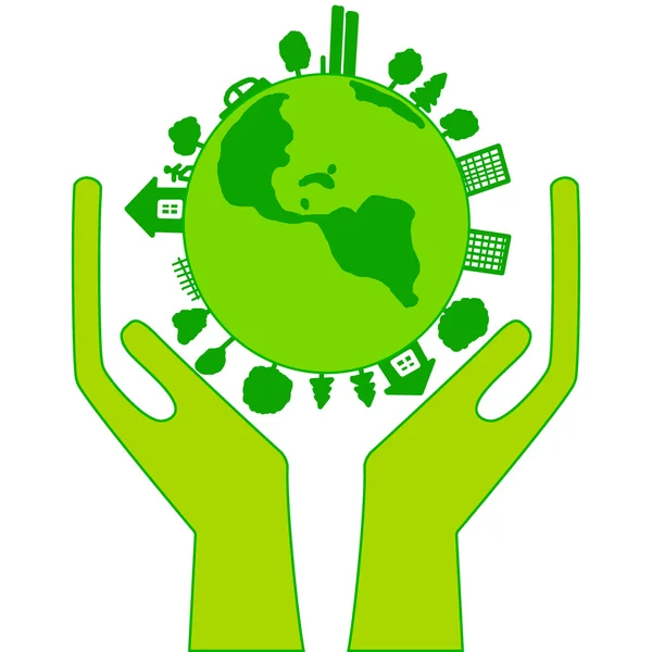 Green earth in hands on a white background — Stock Photo, Image