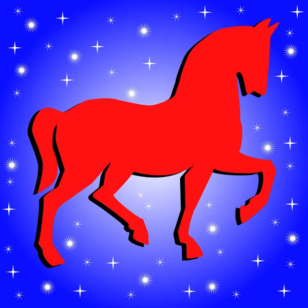 青色の背景に馬のシルエット — ストック写真