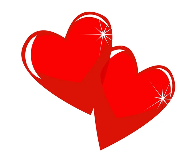 Two bright red hearts on a white background — Stock Photo, Image