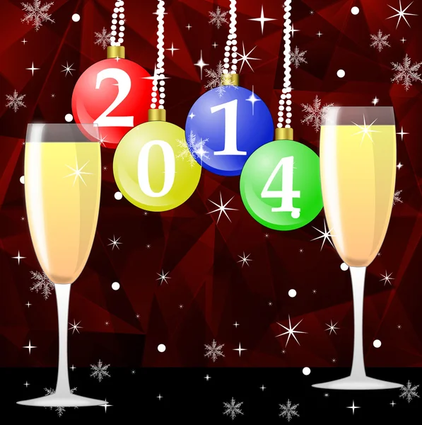 Two glasses with champagne and new-year balls — Stock Photo, Image