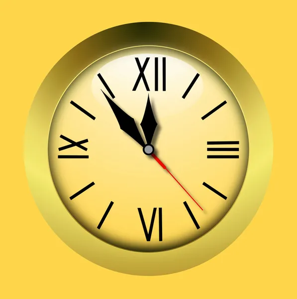 Round clock on a yellow background — Stock Photo, Image